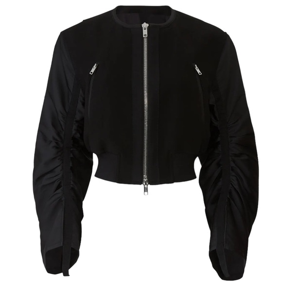 3.1 Phillip Lim Jackets & Blazers - 3.1 Phillip Lim Black Gathered Bomber Jacket Zip Front Pockets Wide Sleeves 2